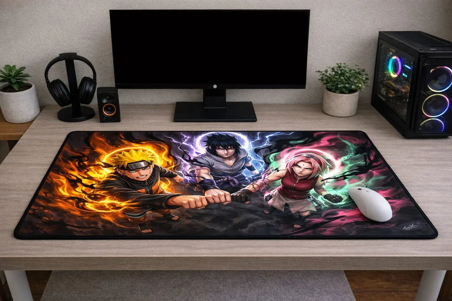 Naruto Team 7 "Shinobi Bonds" XXL Gaming Mousepad – 24" x 12" Aesthetic Desk Mat - Poketcg.in
