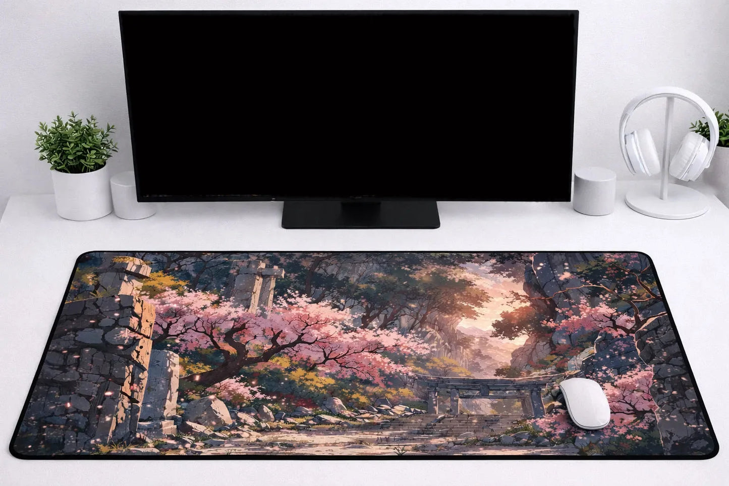 Aesthetic "Sakura Shrine" XXL Gaming Mousepad – 24" x 12" Japanese Landscape Desk Mat - Poketcg.in