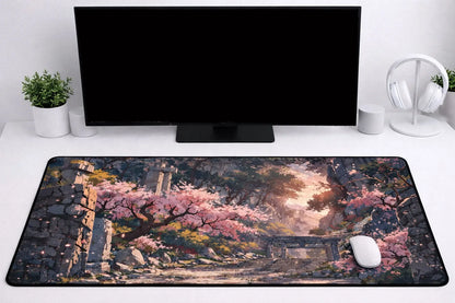 Aesthetic "Sakura Shrine" XXL Gaming Mousepad – 24" x 12" Japanese Landscape Desk Mat - Poketcg.in