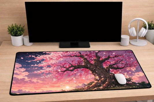 Aesthetic "Sakura Dreams" XXL Gaming Mousepad – 24" x 12" Lo-Fi Sunset Desk Mat - Poketcg.in