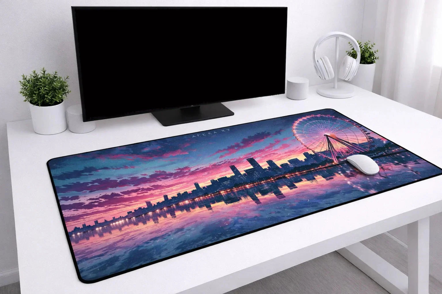 Aesthetic "Neon City Skyline" XXL Gaming Mousepad – 24" x 12" Lo-Fi Sunset Desk Mat - Poketcg.in