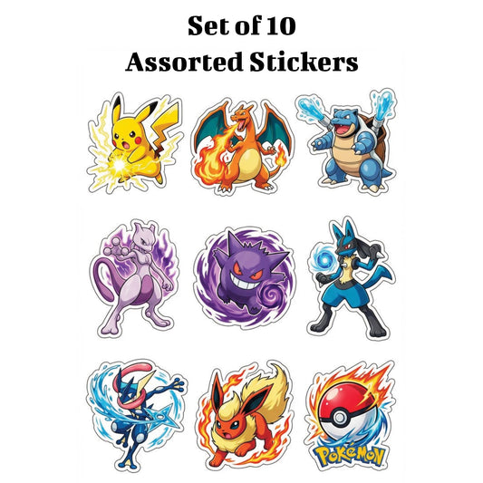 Assorted Pokémon Stickers Pack | Get 10 Random Pokémon Character Stickers