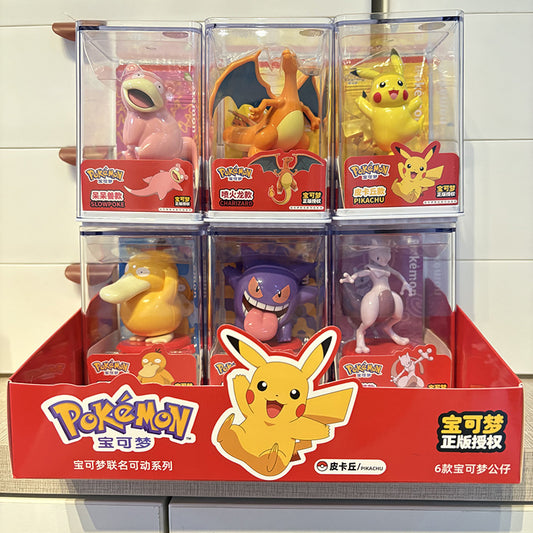 Original Pokemon Anime Action Figure Blind Box 6pcs/set Adorable Doll With Acrylic Display Case Pikachu Psyduck Dragonite Gengar