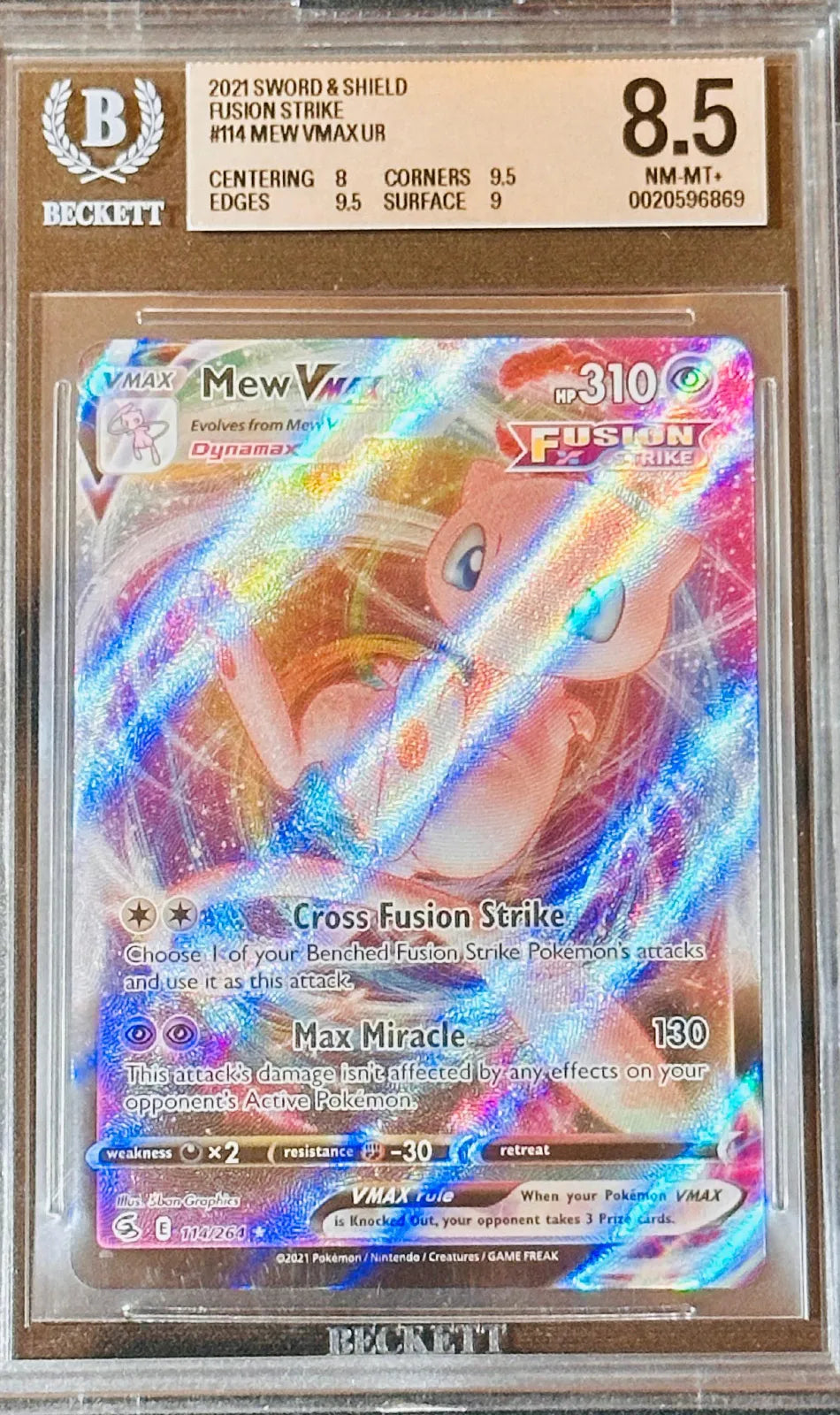 Mew VMAX Holo Rare 114/264 Fusion Strike BGS 8.5 NM-MT+ Pokémon Card