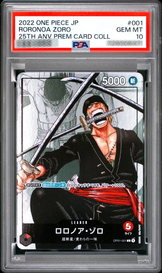 Trading card featuring Roronoa Zoro from One Piece with BPA grading label