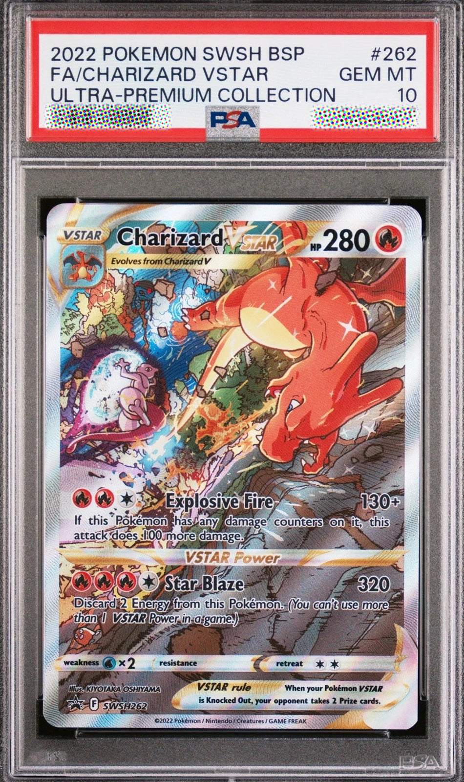 Pokémon trading card featuring Charizard with a PSA grading label at the top.