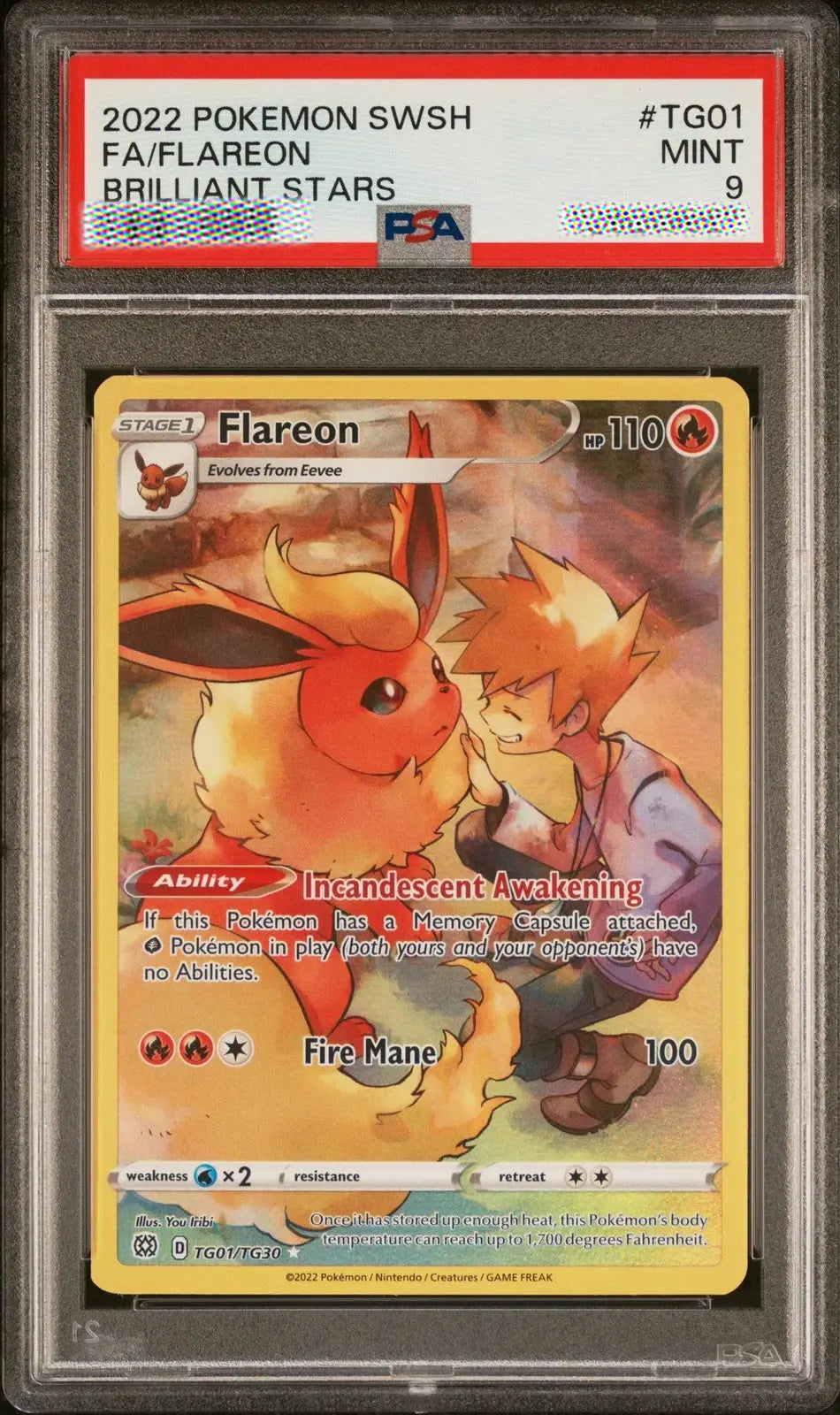 2022 Pokémon Flareon TG01/TG30 Brilliant Stars Trainer Gallery PSA 9 MINT