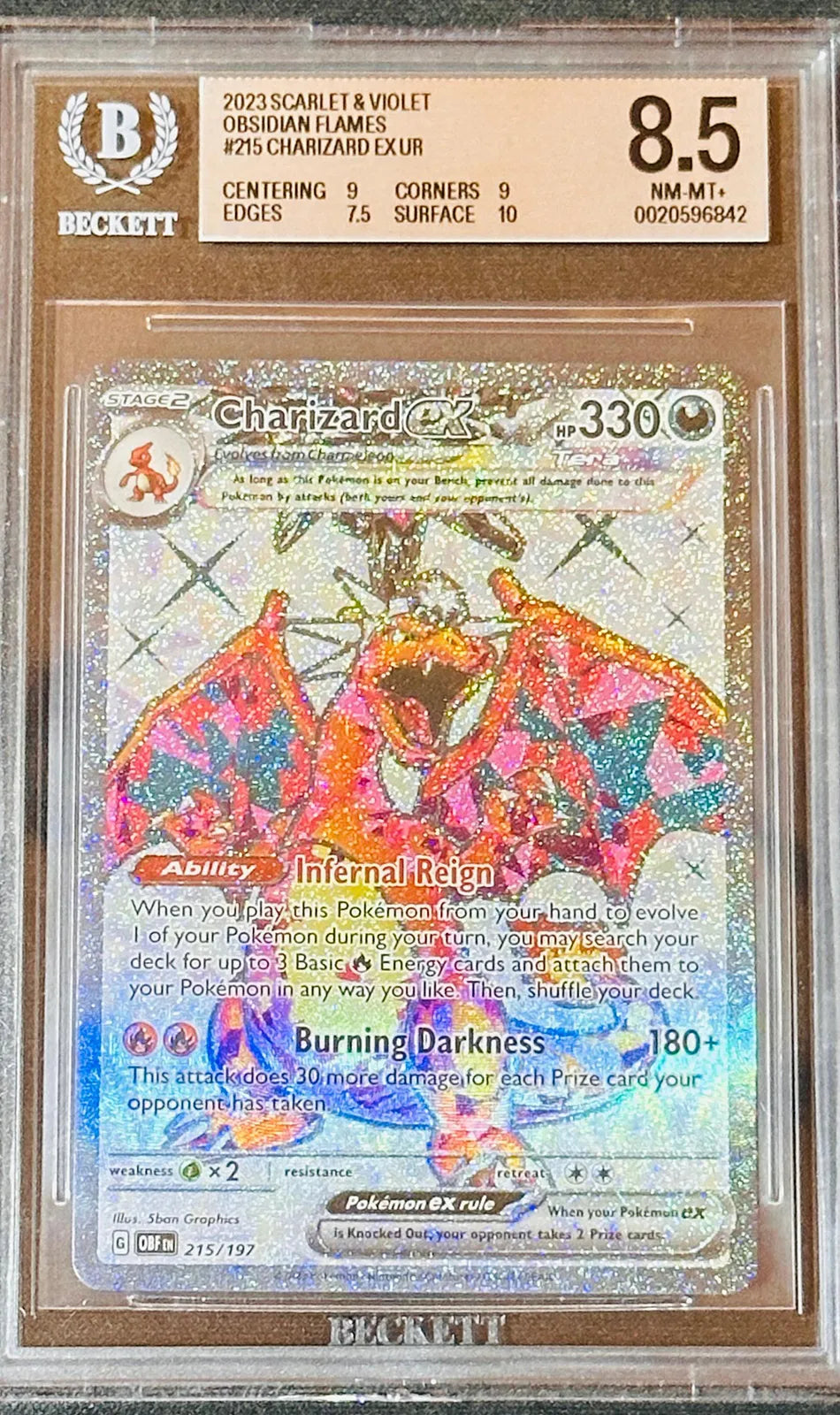 Charizard ex Ultra Rare 215/197 Obsidian Flames BGS 8.5 Pokémon Card