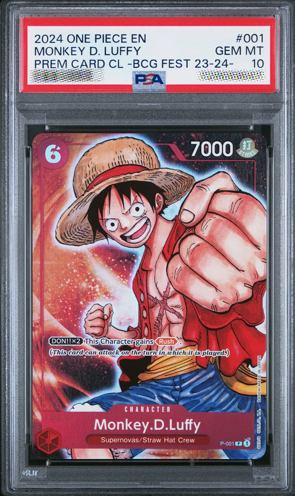 2024 Monkey D. Luffy PSA 10 Gem Mint P-001 English One Piece Premium Card Collection