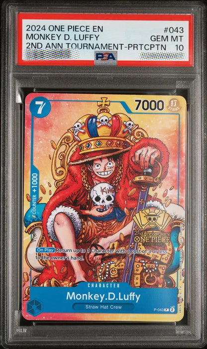 Trading card featuring Monkey D. Luffy from One Piece with a grading label on top.