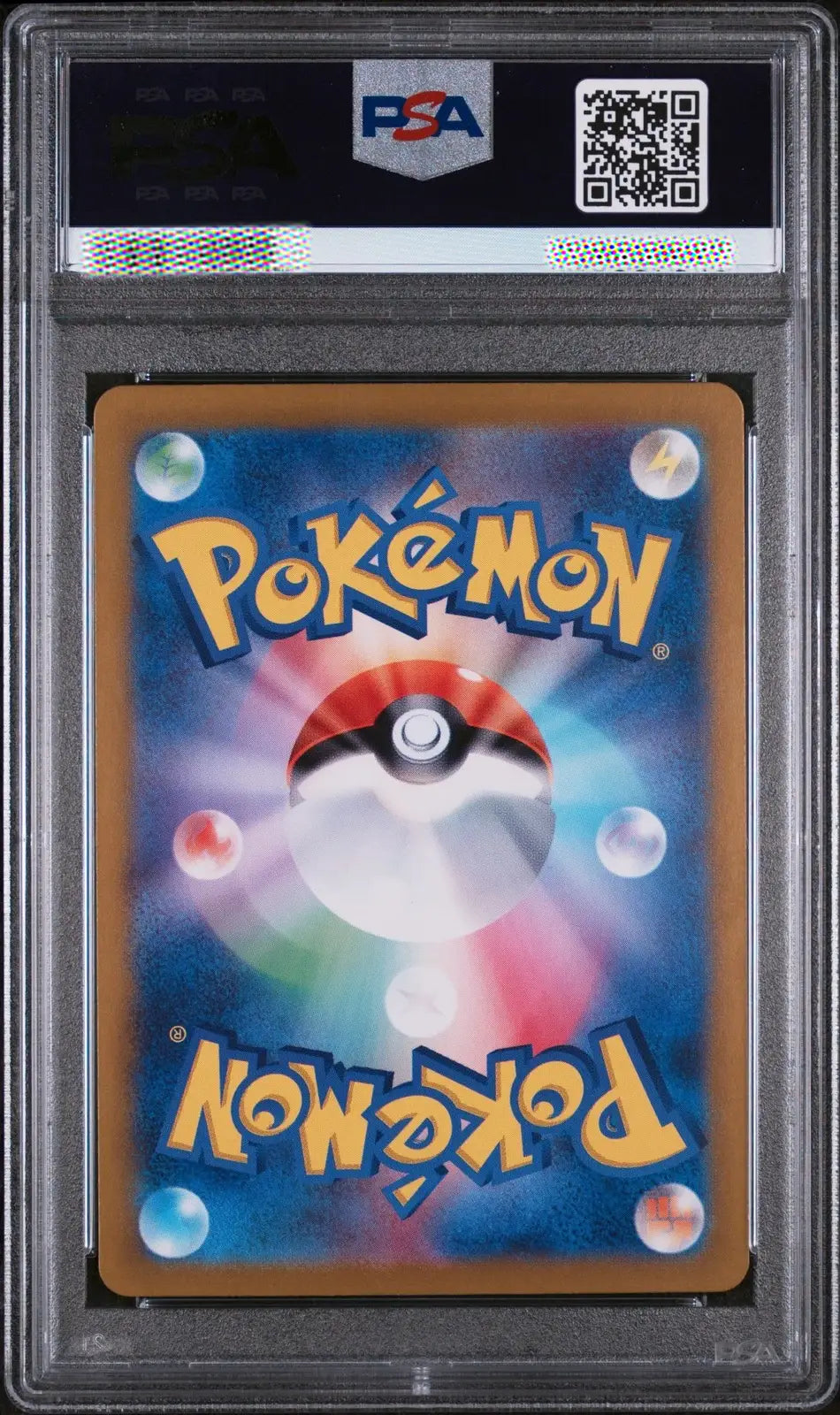 Pokémon trading card in a protective case with a PSA logo above it.
