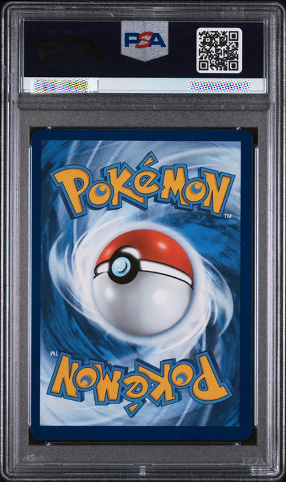 Pokémon trading card in a PSA protective case with a blue background