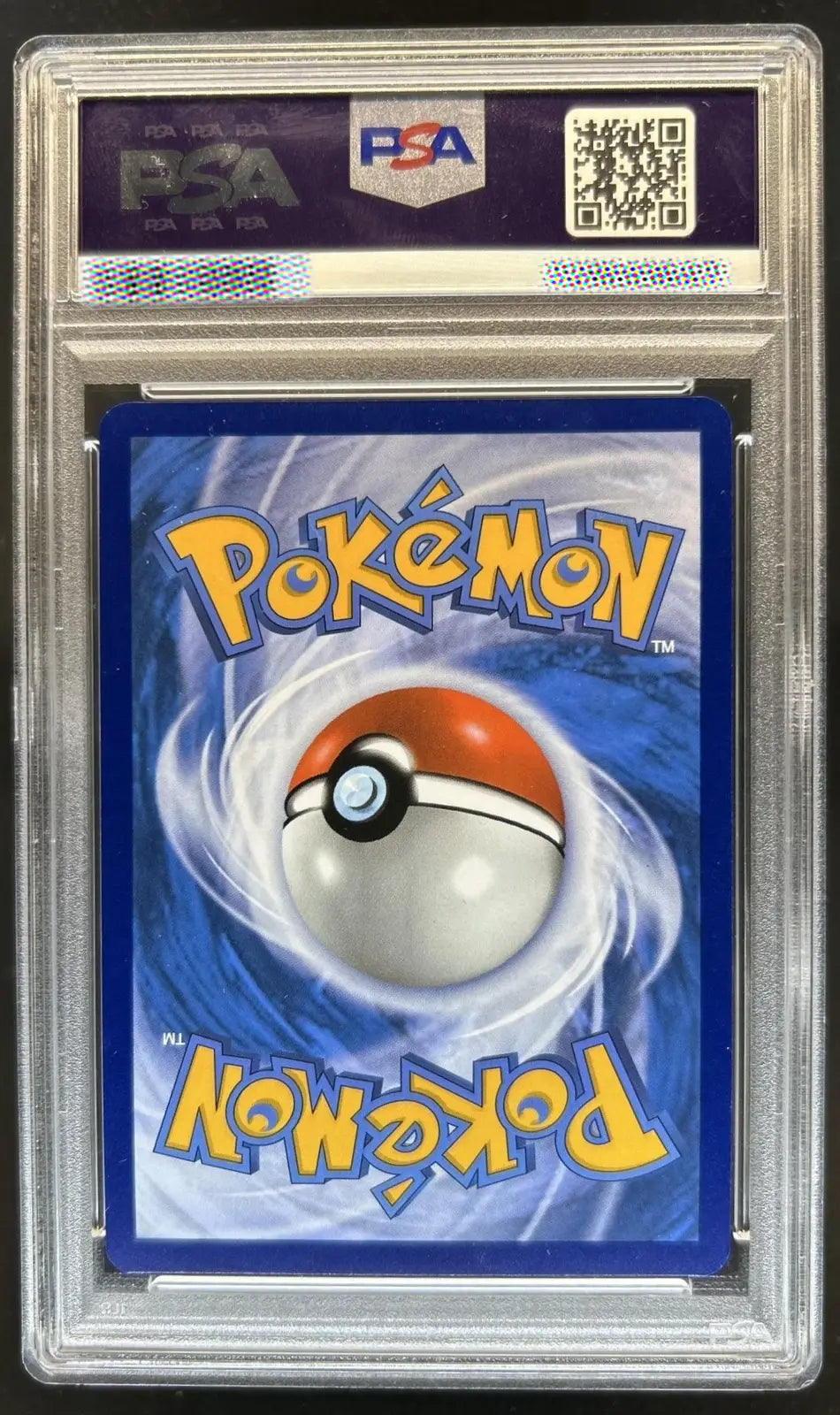 Pokémon trading card in a PSA protective case with a blue border