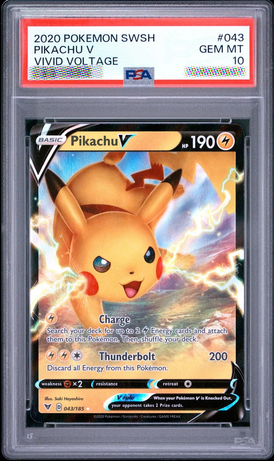 PSA 10 Pikachu V 043/185 Pokémon TCG Gem Mint Graded Card 2020 MINOR DENT ON SLAB