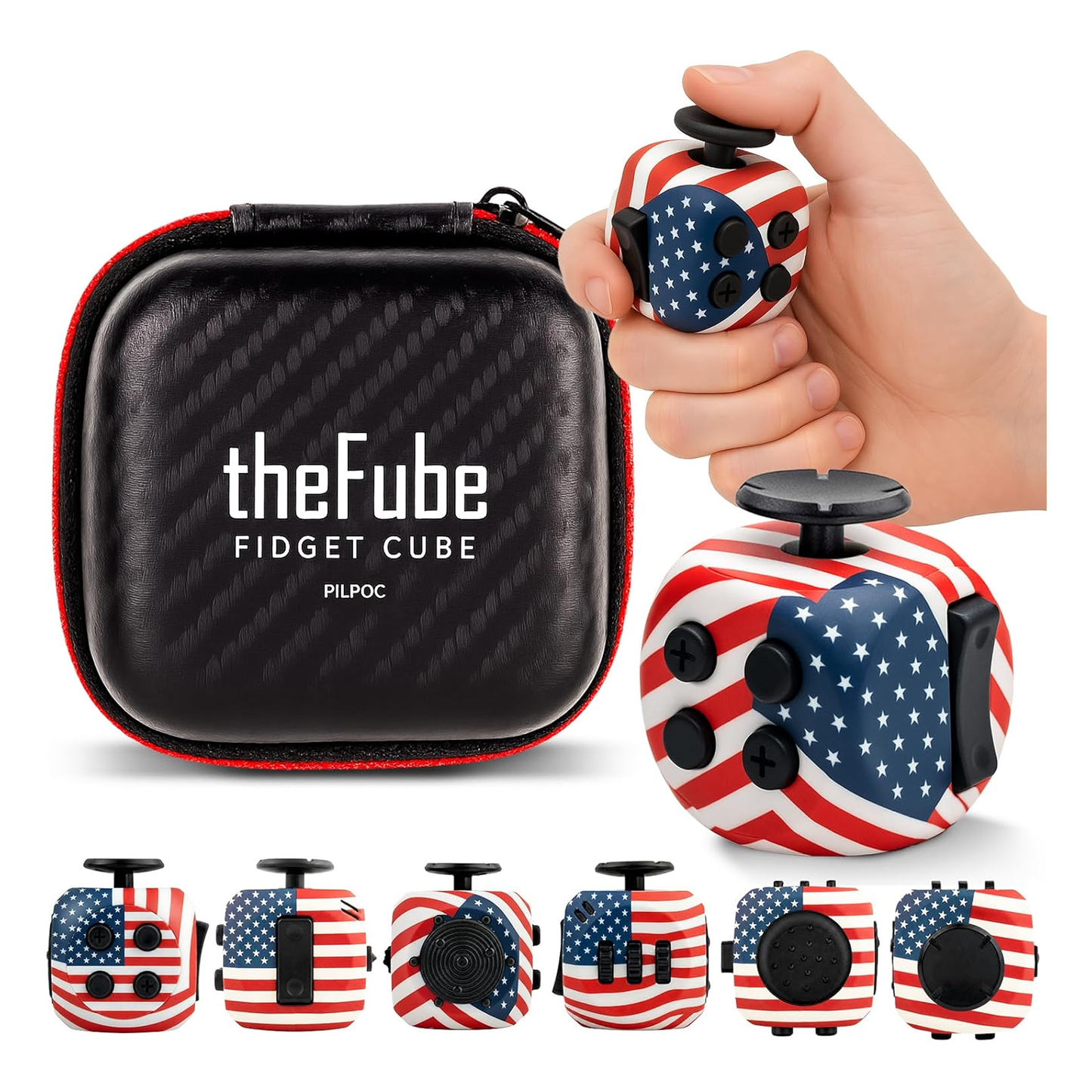 PILPOC theFube 6-Sided Fidget Cube – Stress Relief Infinity Toy for Kids & Adults, Boosts Focus, Silent & Audible Modes with Carry Case (Starwave Trio)