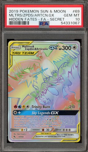 Pokemon Moltres & Zapdos & Articuno GX Hidden Fates Secret Rare FA #69 PSA 10  (English Version)
