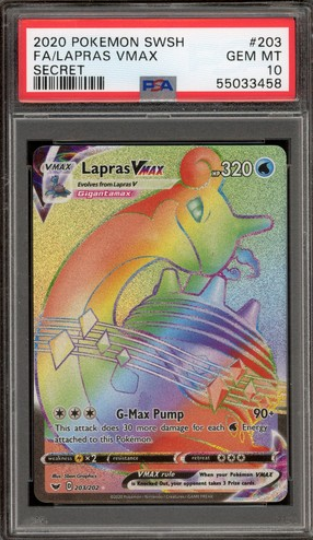 Pokemon Lapras VMAX Sword & Shield Secret Rare Full Art #203 PSA 10 Gem Mint  (English Version)