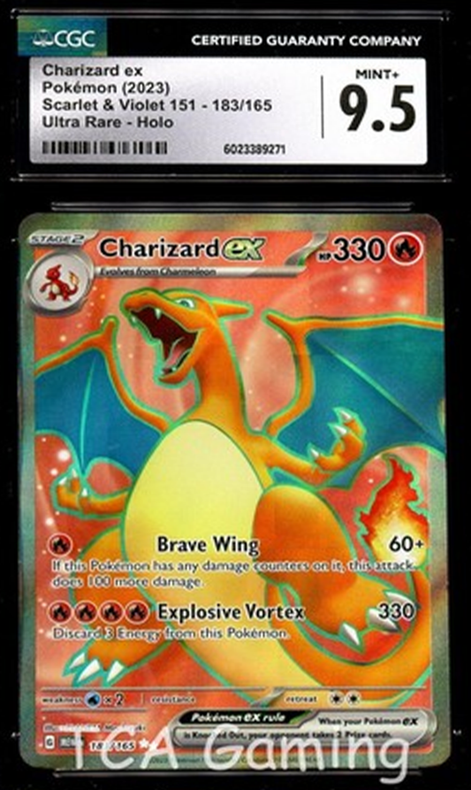 CGC 9.5 MINT+ Charizard Ex 183/165 FULL ART HOLO RARE Pokemon Card 271 (English Version)