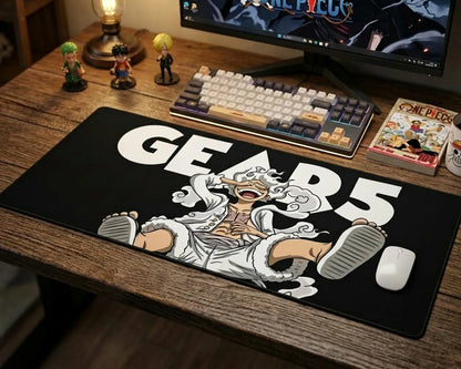 Gear 5 Luffy Mousepad Anime Desk Mat XL One Piece Nika Power Gaming Mouse Pad Black White - PokeTCG