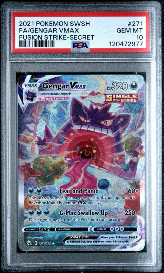 Gengar VMAX (Alternate Art Secret) 271/264 Swsh08: Fusion Strike Holo - PSA 10  (English Version)