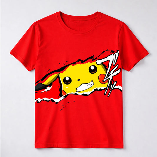 Pikachu "Battle Tear" Graphic T-Shirt - Red/Yellow Manga Style Pokémon Anime Streetwear Tee - PokeTCG