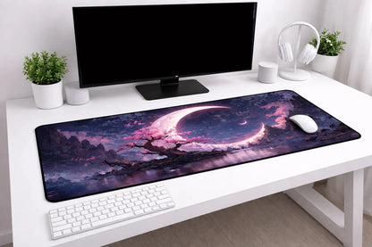Aesthetic "Sakura Night" XXL Gaming Mousepad – 24" x 12" Lo-Fi Landscape Desk Mat - Poketcg.in