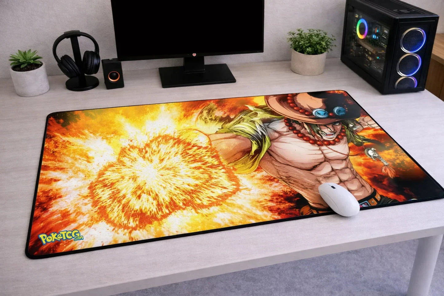 One Piece Portgas D. Ace "Fire Fist" XXL Gaming Mousepad – 24" x 12" Aesthetic Desk Mat- Poketcg.in