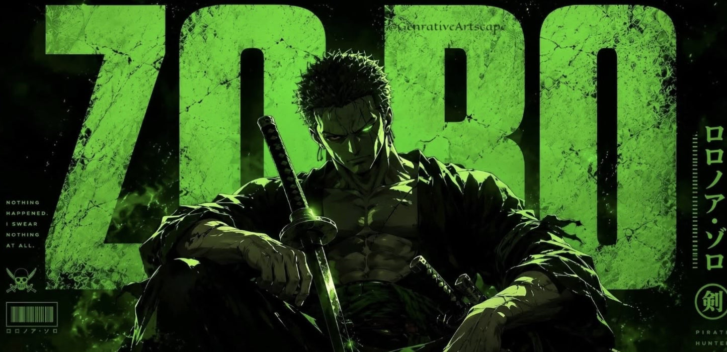 Zoro Green Fury Anime Gaming Mouse Pad Pirate Hunter Power Design