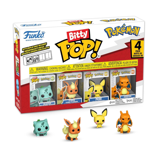 Funko Pop! Bitty Pokémon Mini Figures Set – Bulbasaur, Flareon, Pichu & Charizard Collectible Vinyl Toys