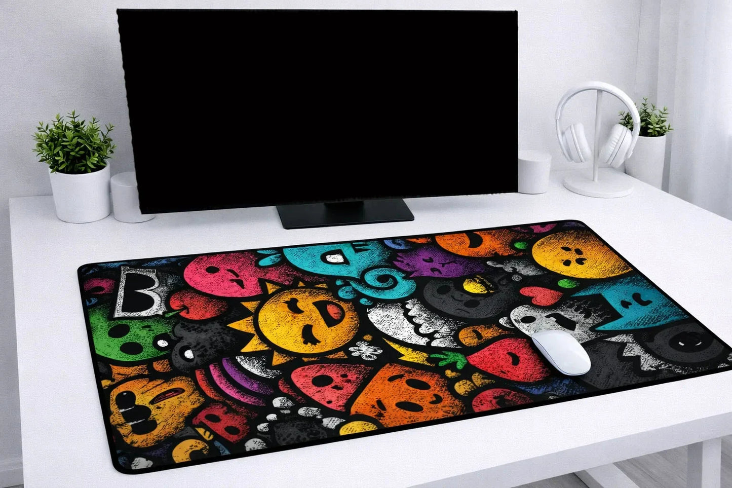 Abstract "Monster Doodle" XXL Gaming Mousepad – 24" x 12" Pop Art Streetwear Desk Mat - Poketcg.in