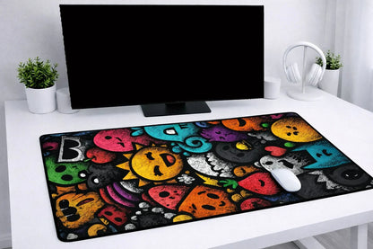 Abstract "Monster Doodle" XXL Gaming Mousepad – 24" x 12" Pop Art Streetwear Desk Mat - Poketcg.in