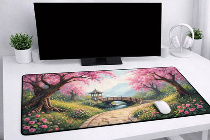 Aesthetic "Sakura Garden Path" XXL Gaming Mousepad – 24" x 12" Zen Landscape Desk Mat - Poketcg.in