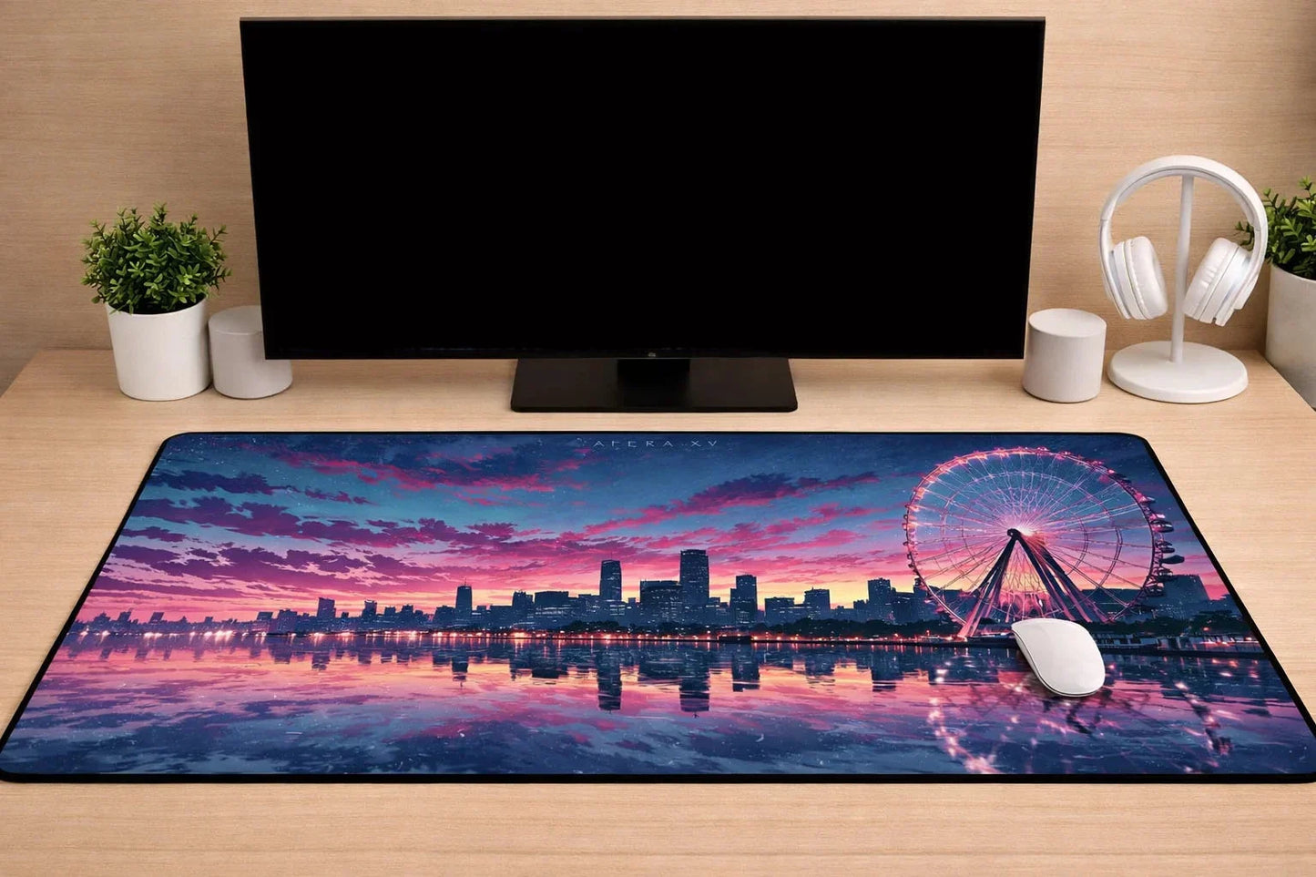 Aesthetic "Neon City Skyline" XXL Gaming Mousepad – 24" x 12" Lo-Fi Sunset Desk Mat - Poketcg.in