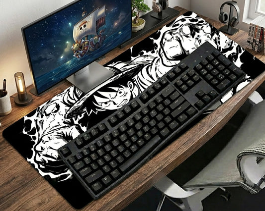 Luffy Black White Action Mousepad Anime Desk Mat XL One Piece Manga Style Gaming Mouse Pad Monochrome - PokeTCG