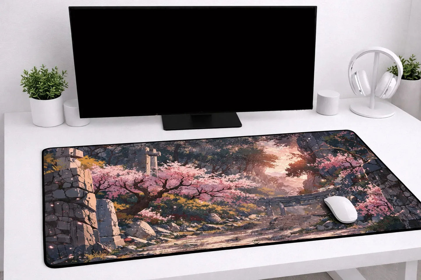 Aesthetic "Sakura Shrine" XXL Gaming Mousepad – 24" x 12" Japanese Landscape Desk Mat - Poketcg.in