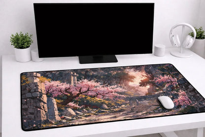 Aesthetic "Sakura Shrine" XXL Gaming Mousepad – 24" x 12" Japanese Landscape Desk Mat - Poketcg.in
