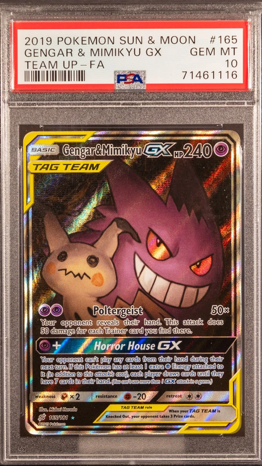 Gengar & Mimikyu GX 2019 Pokemon Sun and Moon Team Up 165 Full Art PSA 10 (English Version)