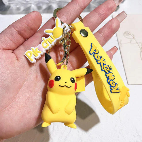 3D PVC Cute Anime Pokemoned Keychain Custom Cartoon Character Silicon Keyring for Promotional Car Bag Use Durable Rubber