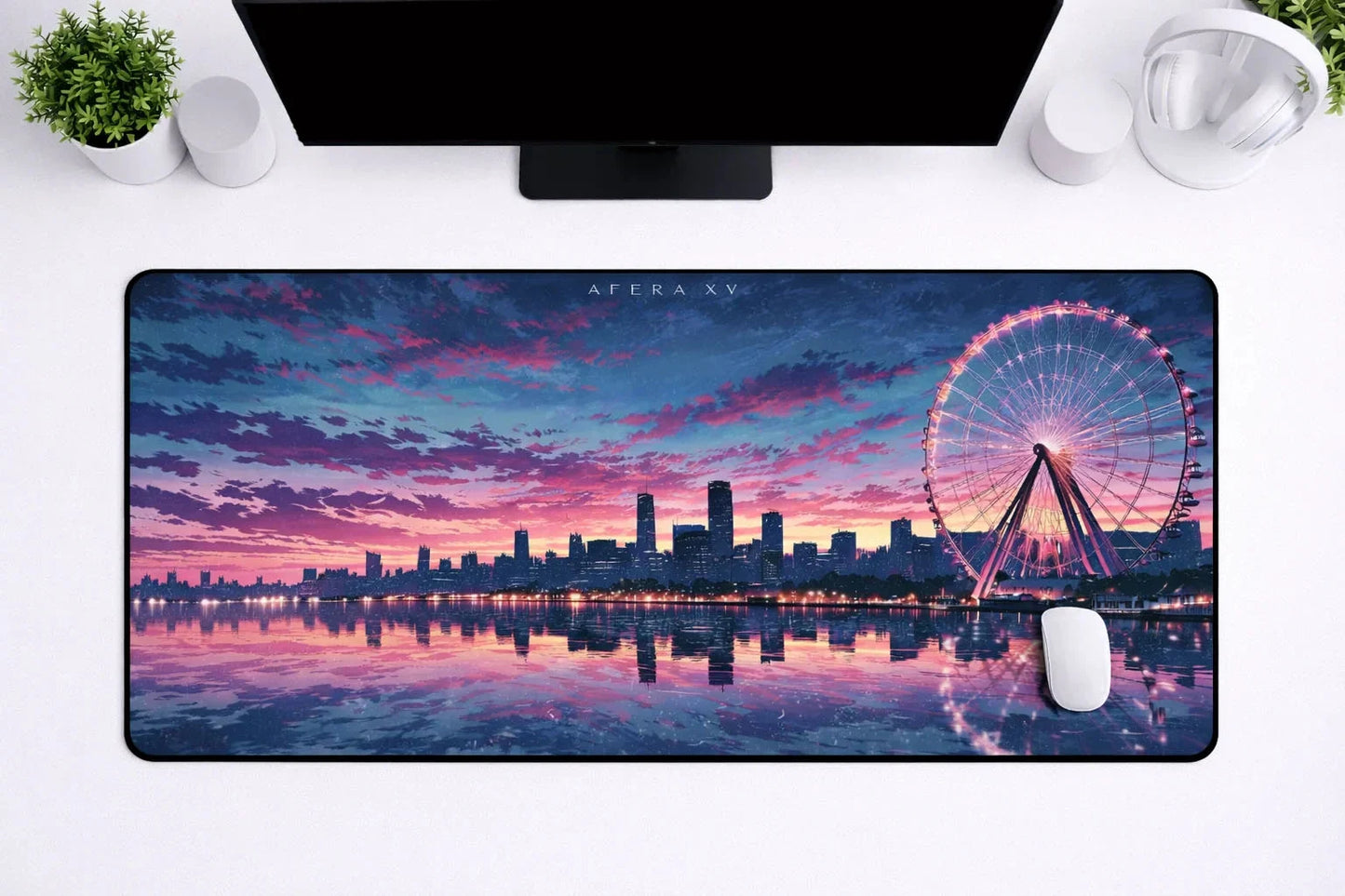 Aesthetic "Neon City Skyline" XXL Gaming Mousepad – 24" x 12" Lo-Fi Sunset Desk Mat - Poketcg.in
