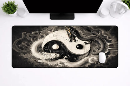 Aesthetic "Twin Dragons" Yin Yang XXL Gaming Mousepad – 24" x 12" Celestial Balance Desk Mat - Poketcg.in