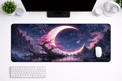 Aesthetic "Sakura Night" XXL Gaming Mousepad – 24" x 12" Lo-Fi Landscape Desk Mat - Poketcg.in
