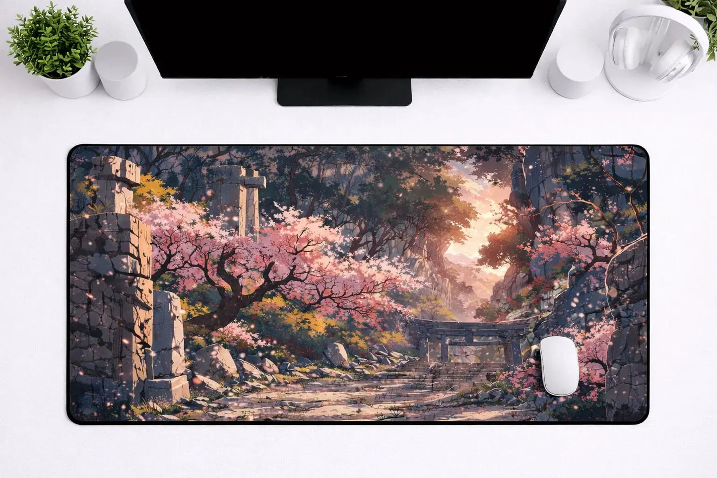 Aesthetic "Sakura Shrine" XXL Gaming Mousepad – 24" x 12" Japanese Landscape Desk Mat - Poketcg.in