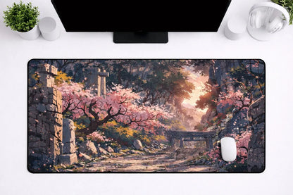 Aesthetic "Sakura Shrine" XXL Gaming Mousepad – 24" x 12" Japanese Landscape Desk Mat - Poketcg.in