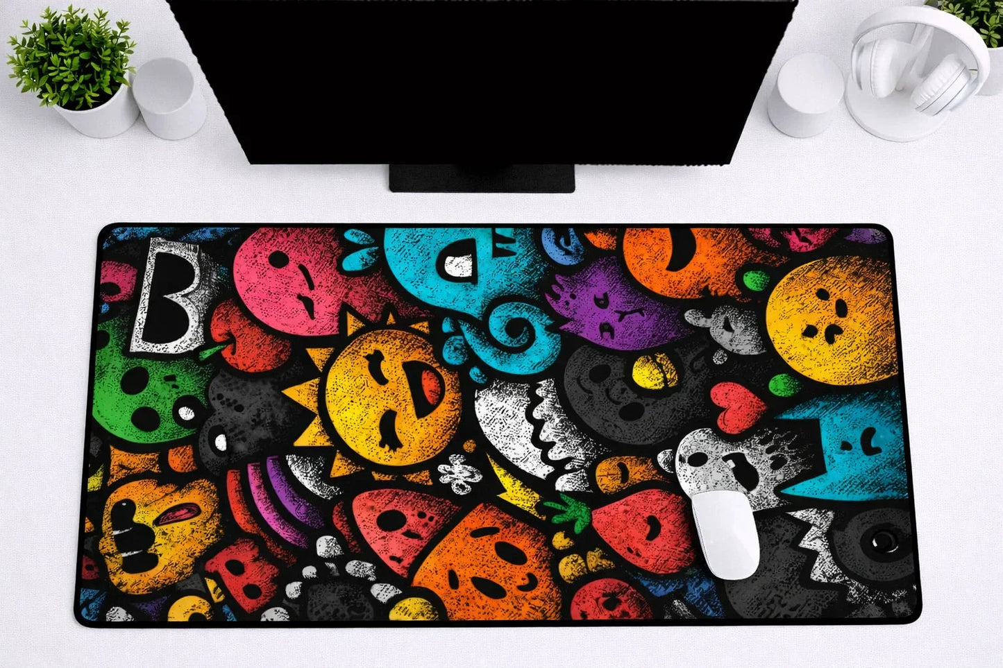 Abstract "Monster Doodle" XXL Gaming Mousepad – 24" x 12" Pop Art Streetwear Desk Mat - Poketcg.in