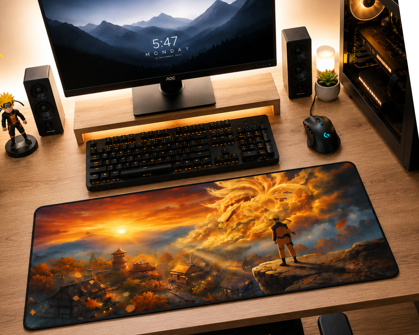 Naruto Kurama Sunset Village Gaming Mouse Pad Anime Energy Design