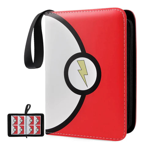 4-Pocket Card Binder, 400-Card Trading Card Holder with 50 Removable Sleeves, Large-Capacity Waterproof Zipper Album for Collectors, Portable Game Card & Credit Card Organizer Book - Red