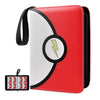 Portable 4-pocket trading card binder in red and white Pokéball design, holding up to 400 cards with a waterproof zipper and wrist strap.