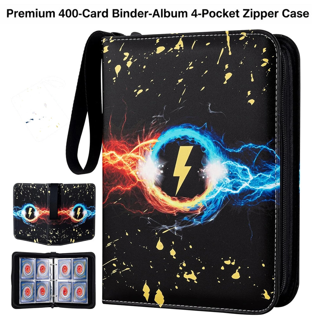 4-pocket zipper card case with lightning design on a black background
