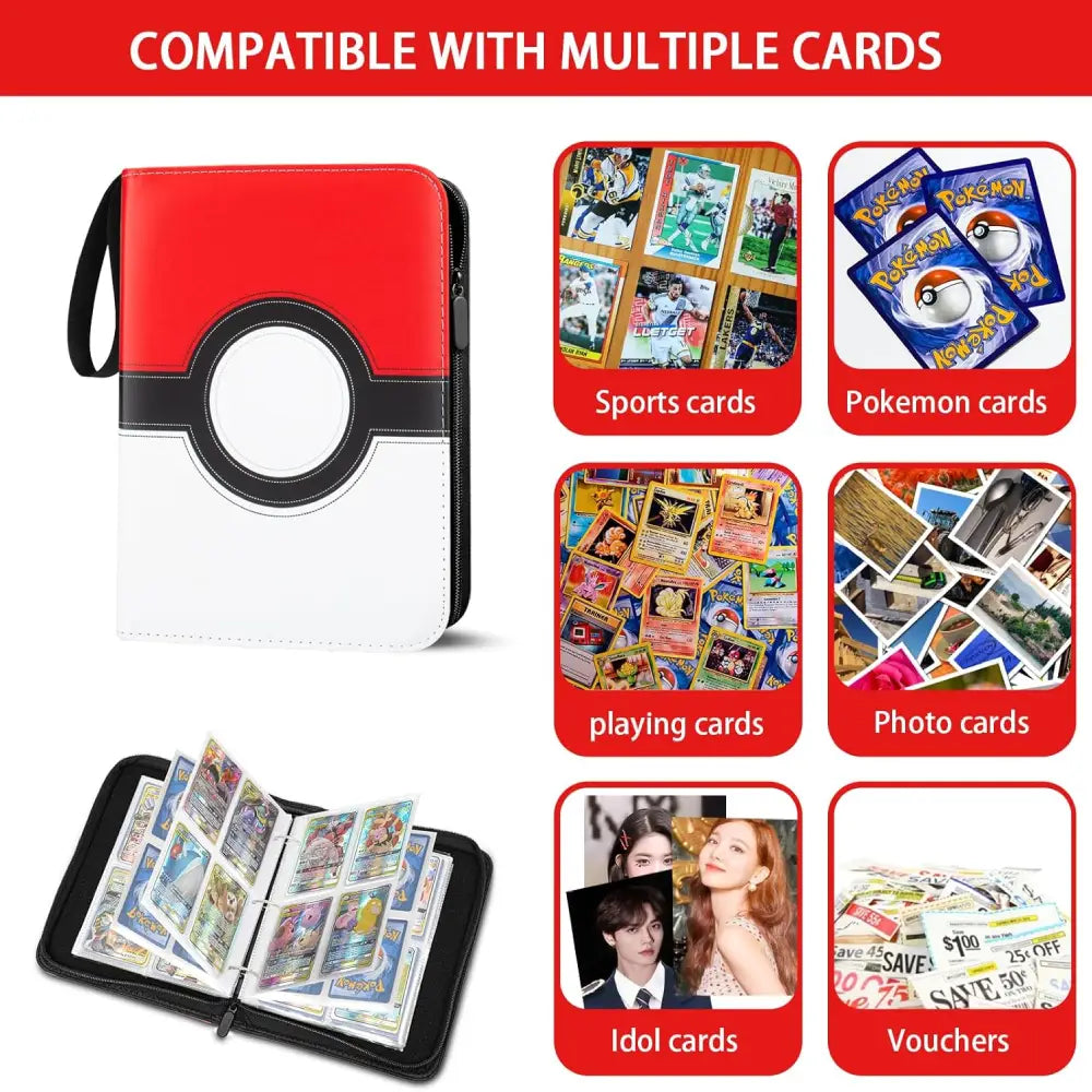 400 Pocket Pokemon Card Binder 4 Pocket Zipper Red - PokeTCG