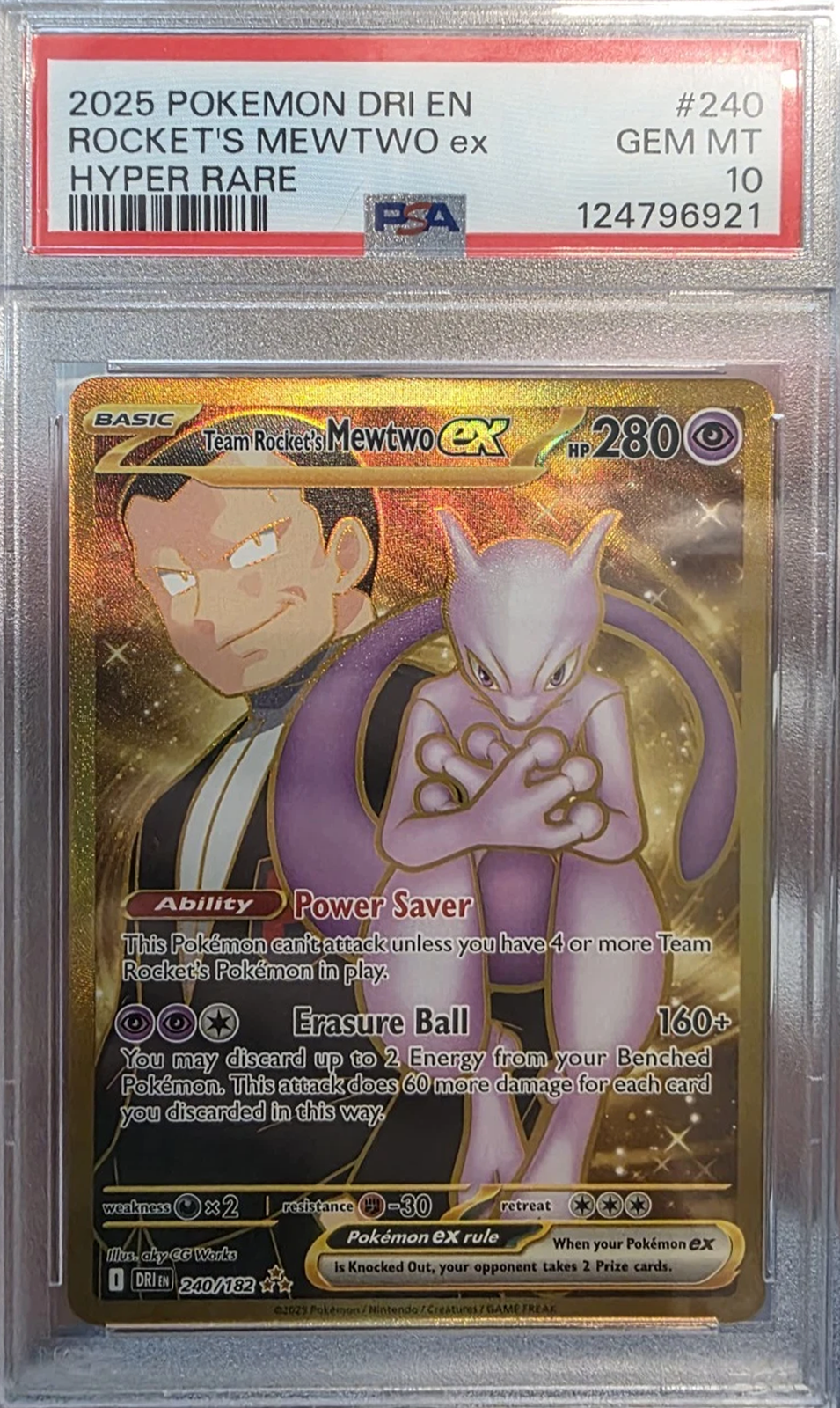 2025 POKEMON DRI EN-DESTINED RIVALS HYPER RARE TEAM ROCKET'S MEWTWO EX PSA 10